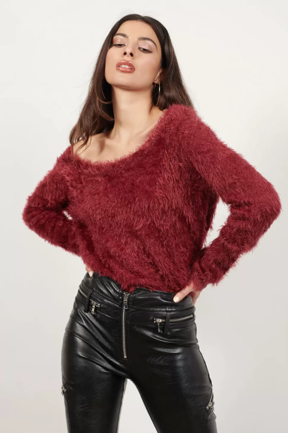 Long Sleeve Tops*Tobi Out On The Town Sweater Burgundy