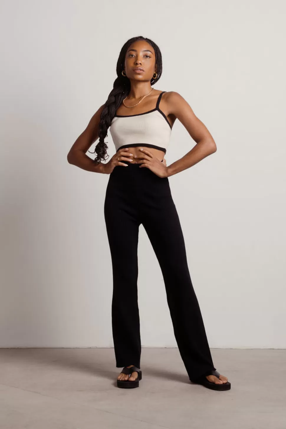 Crop Tops*Tobi Outside The Lines Contrast Crop Tank Top Taupe Black