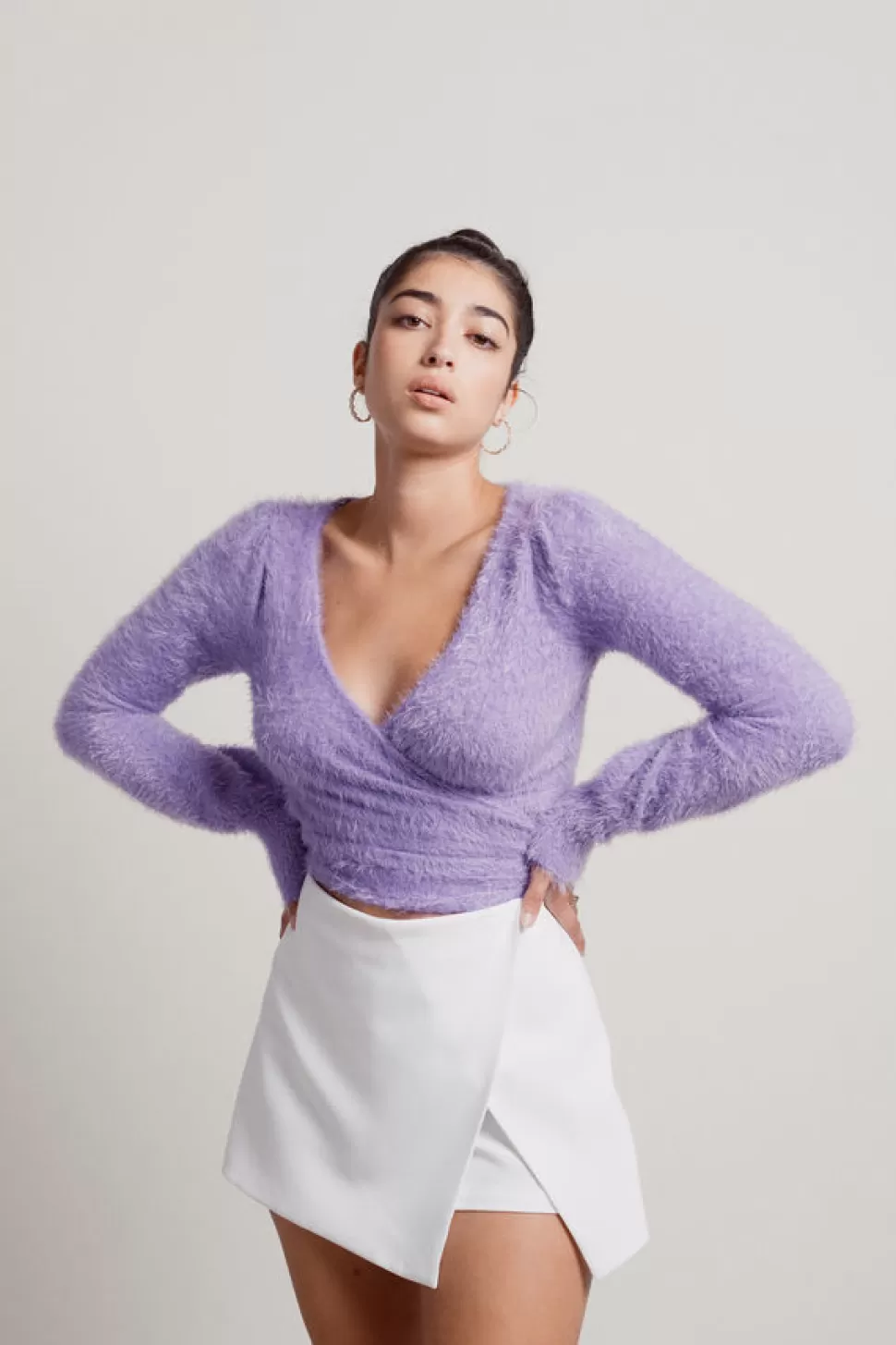 Long Sleeve Tops*Tobi Passionfruit Fuzzy Wrap Crop Top Lavender | Black