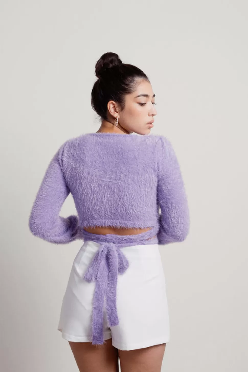 Long Sleeve Tops*Tobi Passionfruit Fuzzy Wrap Crop Top Lavender | Black