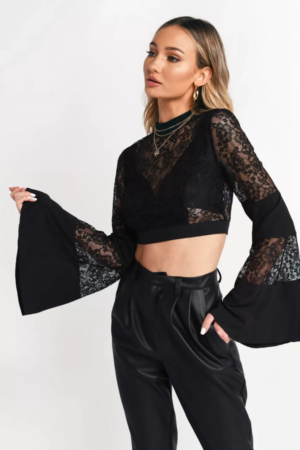 Long Sleeve Tops*Tobi Past Midnight Lace Crop Top Black