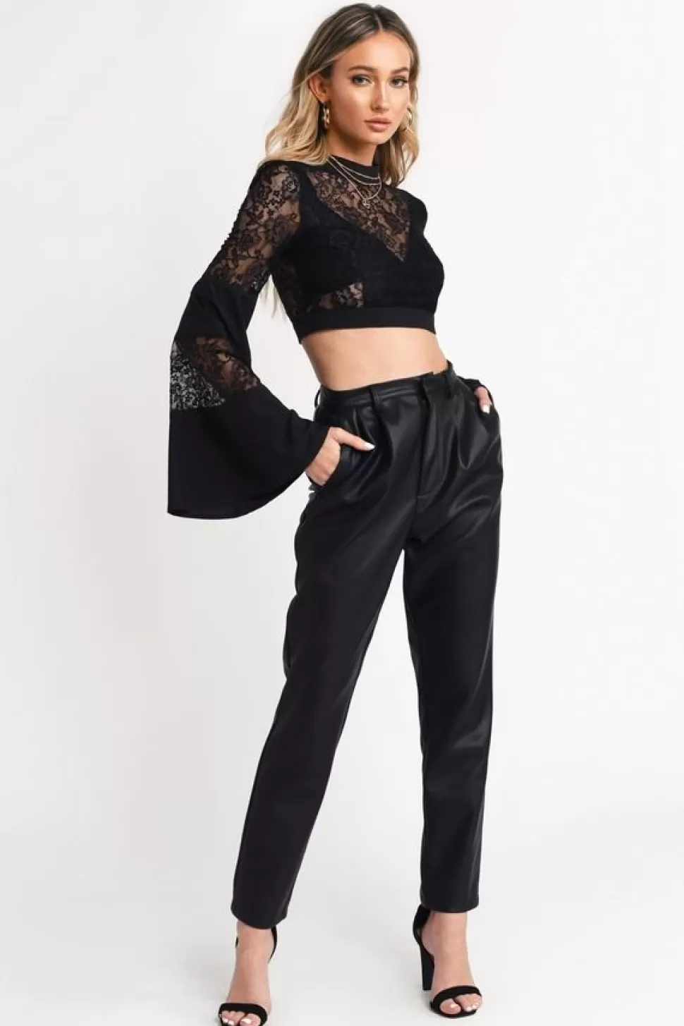 Long Sleeve Tops*Tobi Past Midnight Lace Crop Top Black