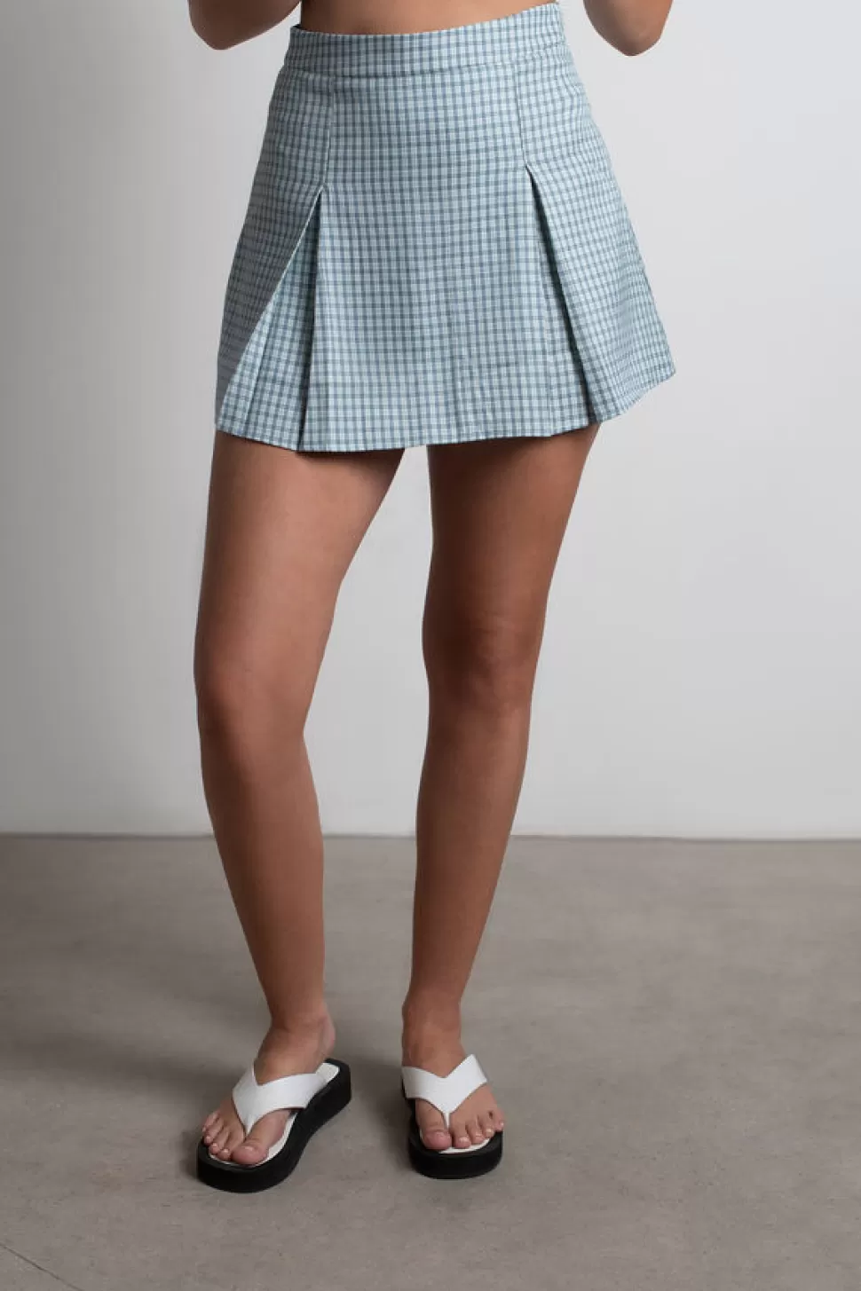 Skirts*Tobi Pate Choux Pleated Plaid Mini Skirt Blue