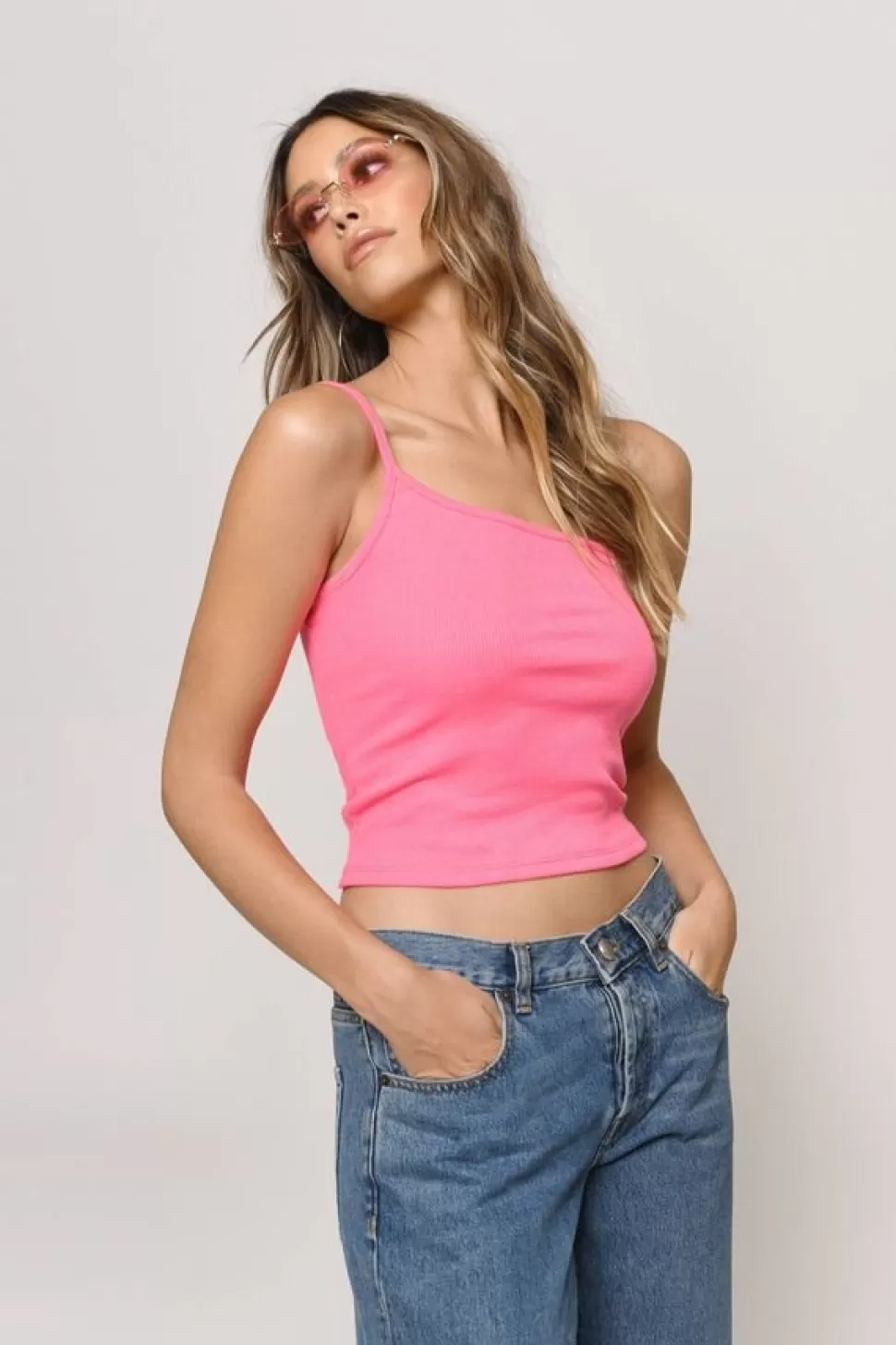 Going Out Tops*Tobi Patty One Shoulder Cami Crop Top Pink | White