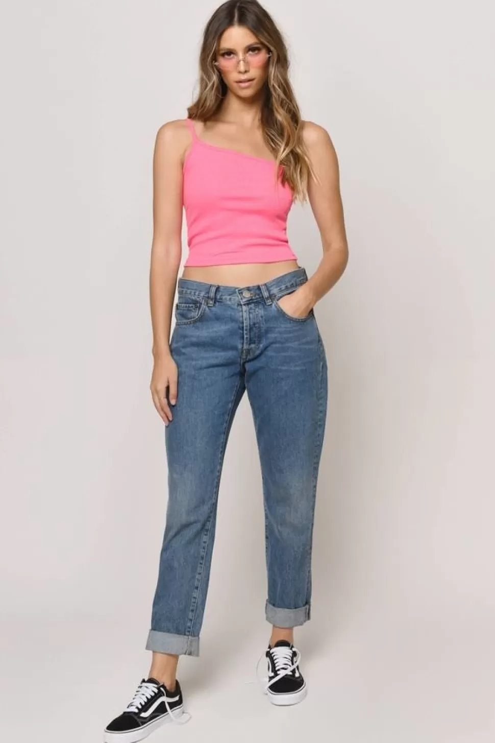 Going Out Tops*Tobi Patty One Shoulder Cami Crop Top Pink | White