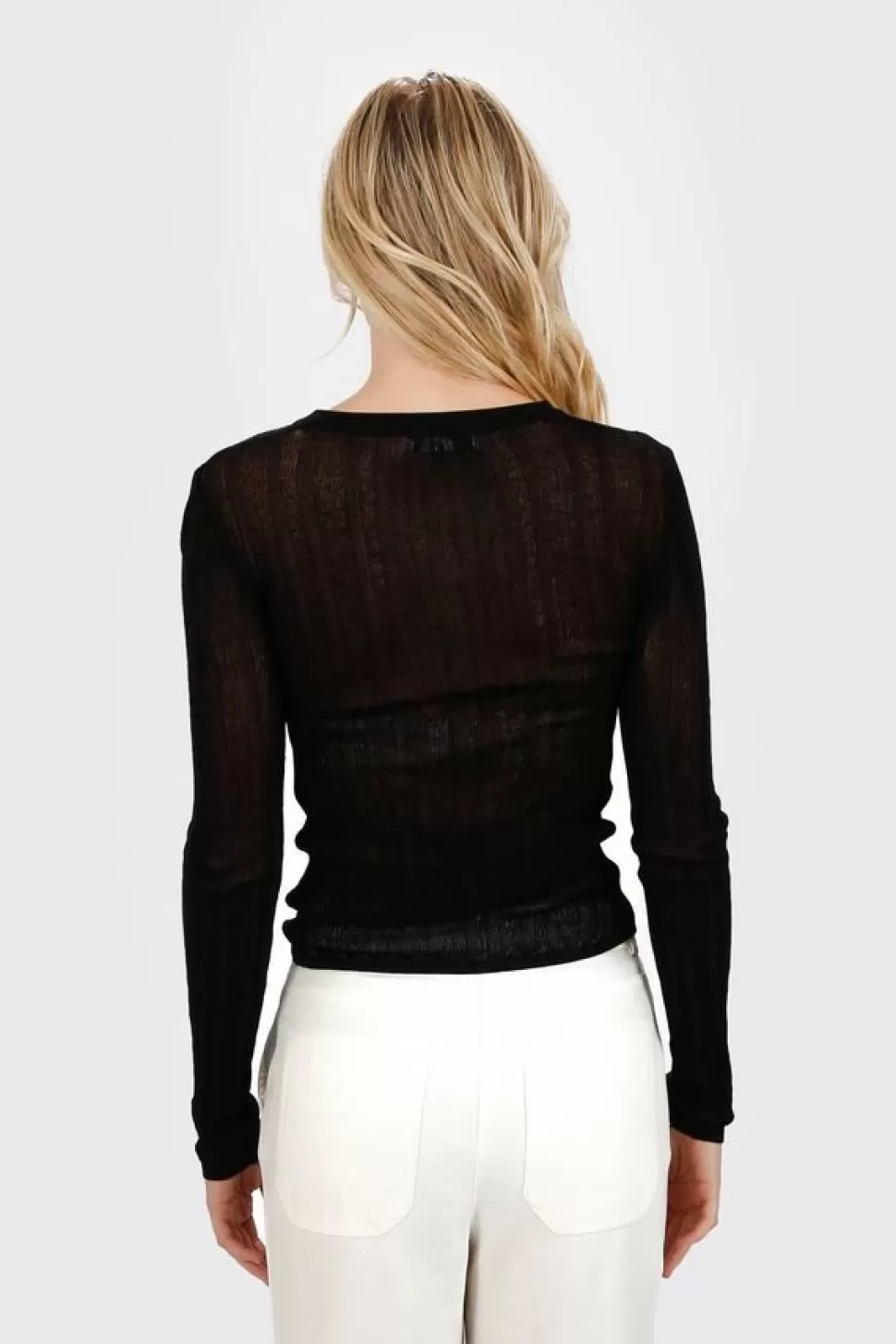 Long Sleeve Tops*Tobi Paulette Semi-Sheer Knit Top Black | White