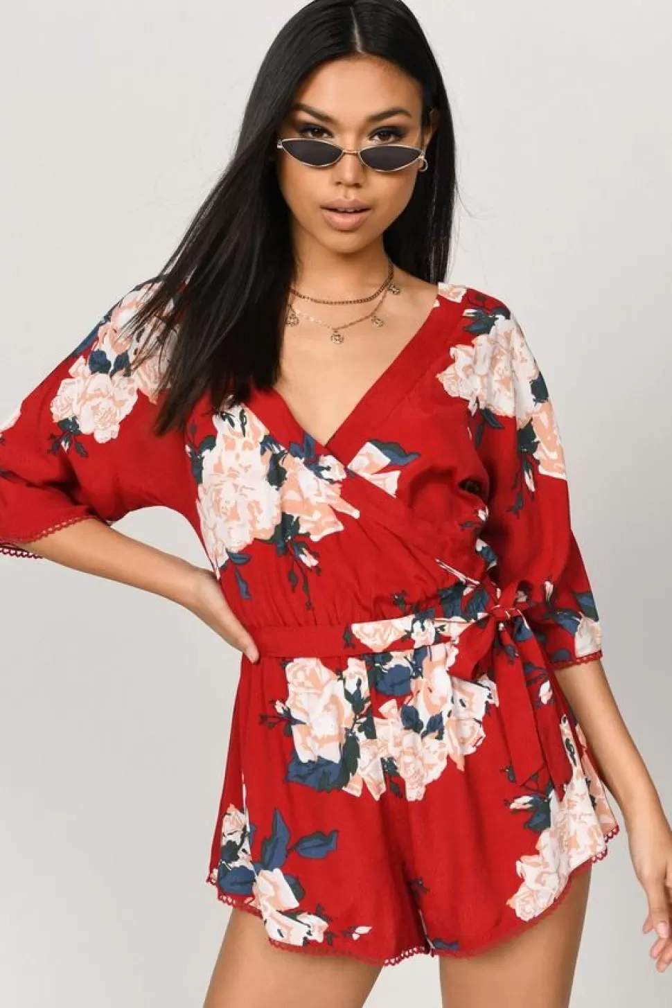 Rompers & Jumpsuits*Tobi Petal To The Metal Print Romper Red Multi