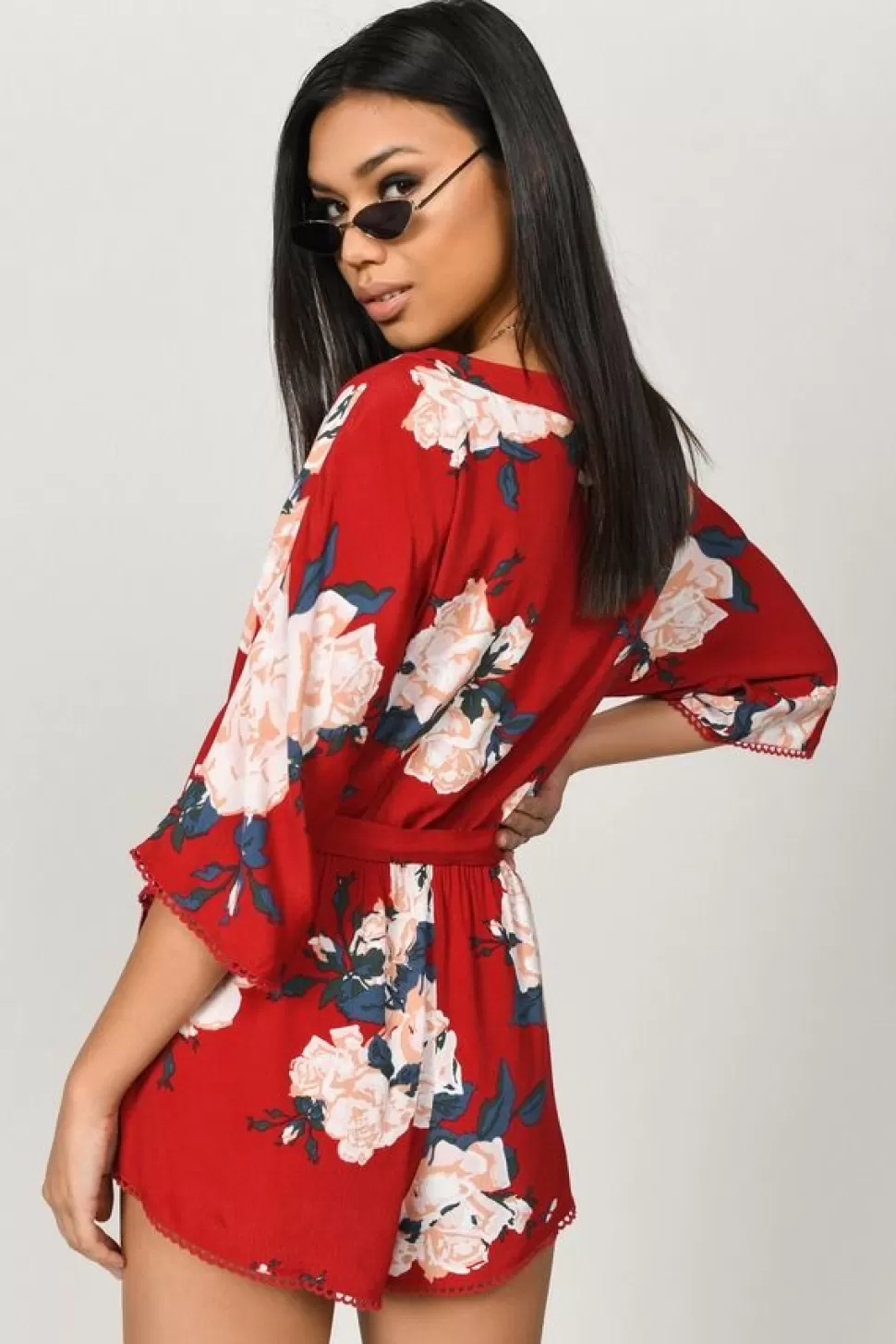 Rompers & Jumpsuits*Tobi Petal To The Metal Print Romper Red Multi