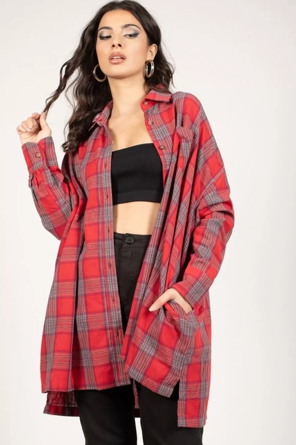 Red Tops*Tobi Plaid To The Bone Tunic Top Red