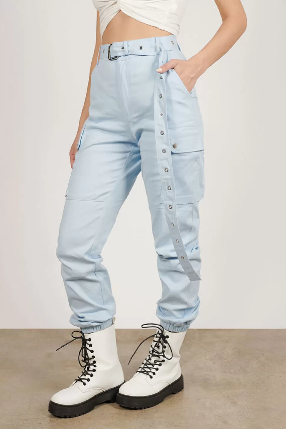 Pants*Tobi Private Kelly Belted Cargo Pants Light Blue