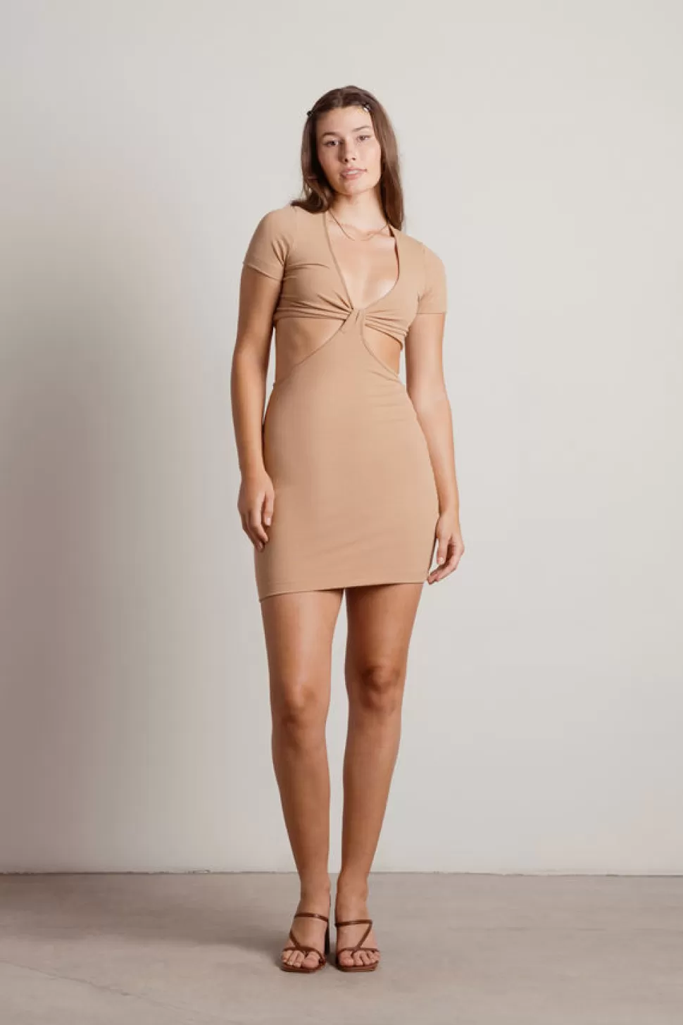 Cut Out Dresses*Tobi Promise You Ribbed Cutout Bodycon Mini Dress Tan | Olive | Brown