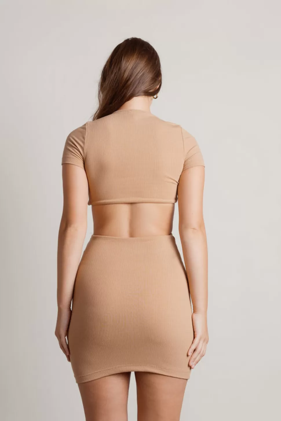 Cut Out Dresses*Tobi Promise You Ribbed Cutout Bodycon Mini Dress Tan | Olive | Brown