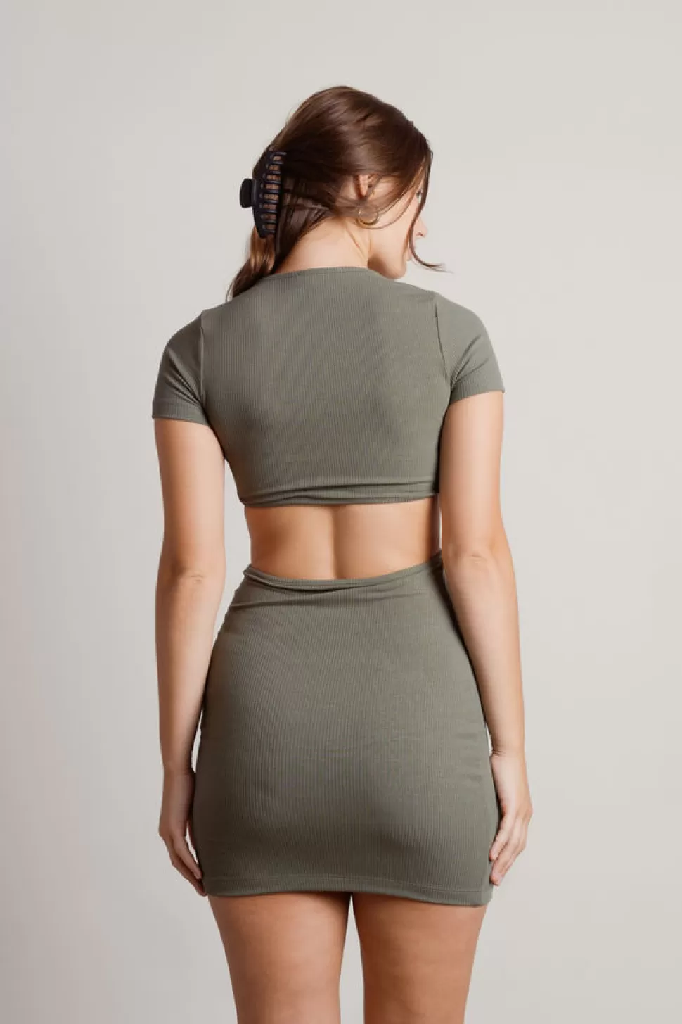 Cut Out Dresses*Tobi Promise You Ribbed Cutout Bodycon Mini Dress Tan | Olive | Brown