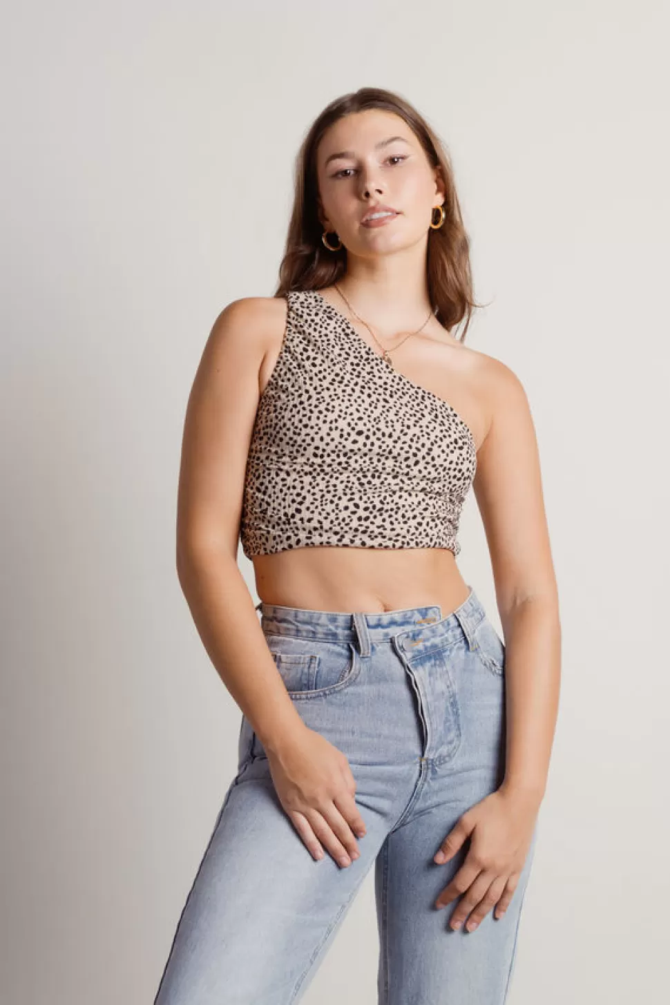 Crop Tops*Tobi Purr Like A Cheetah One Shoulder Crop Top Tan