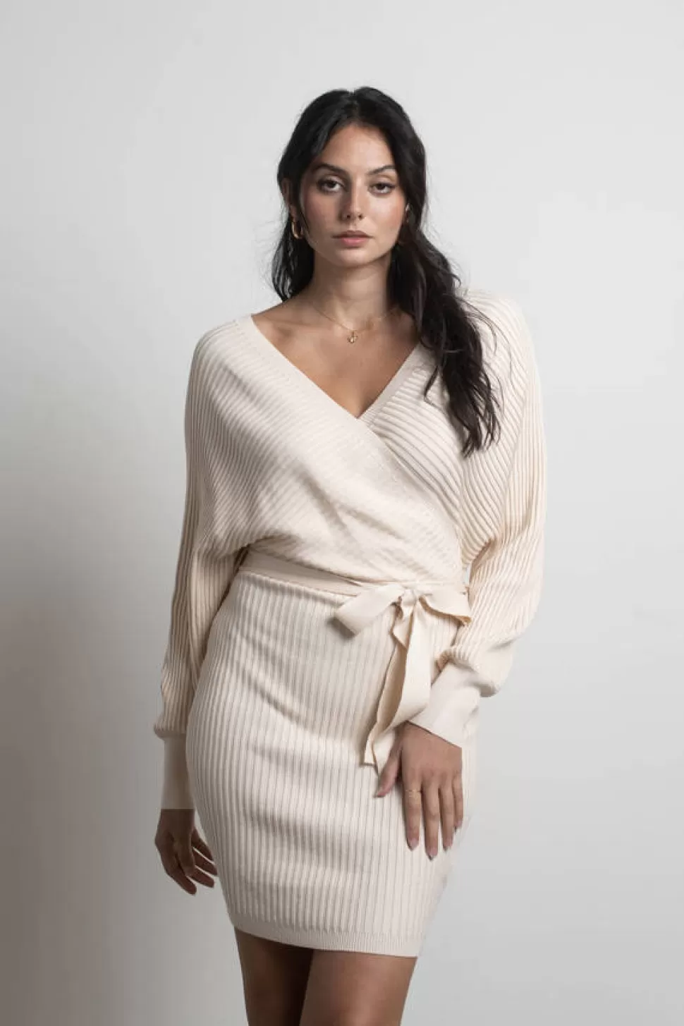 Wrap Dresses*Tobi Rachael Wrap Tie Bodycon Sweater Dress Off White | Mauve