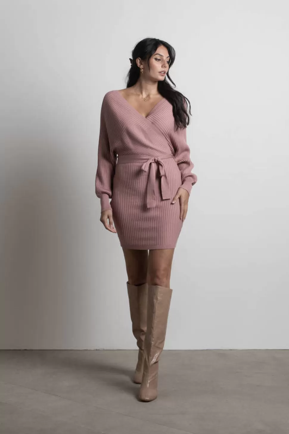 Wrap Dresses*Tobi Rachael Wrap Tie Bodycon Sweater Dress Off White | Mauve