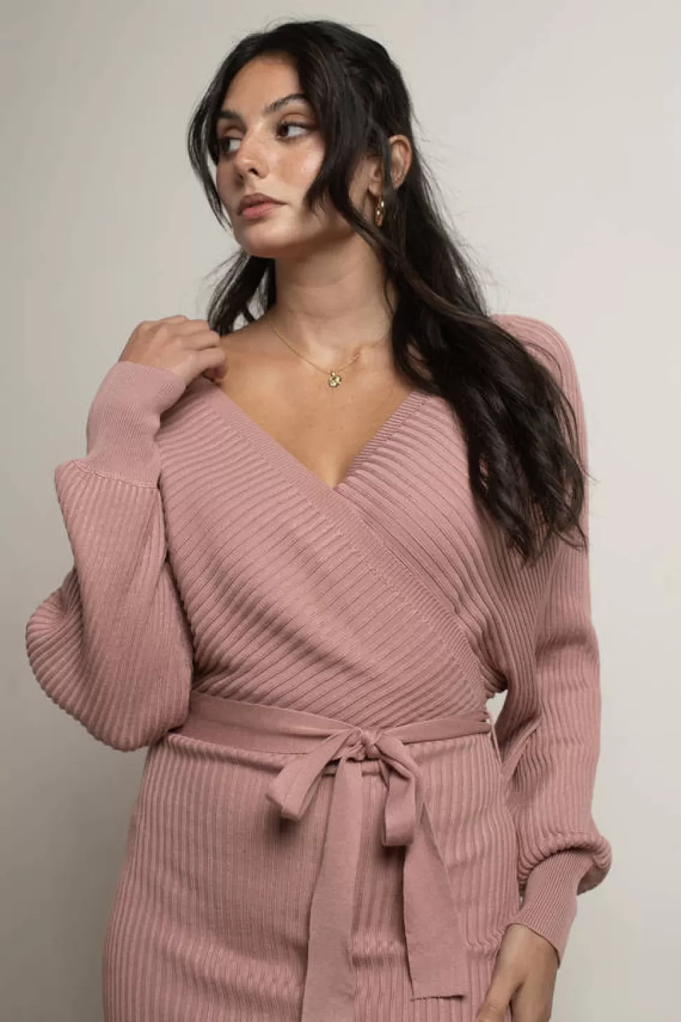 Wrap Dresses*Tobi Rachael Wrap Tie Bodycon Sweater Dress Off White | Mauve