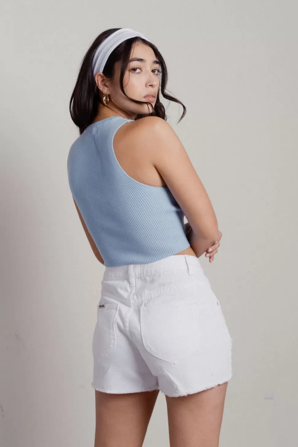 Crop Tops*Tobi Raquel Ribbed Button Up Crop Vest Top Baby Blue | Beige