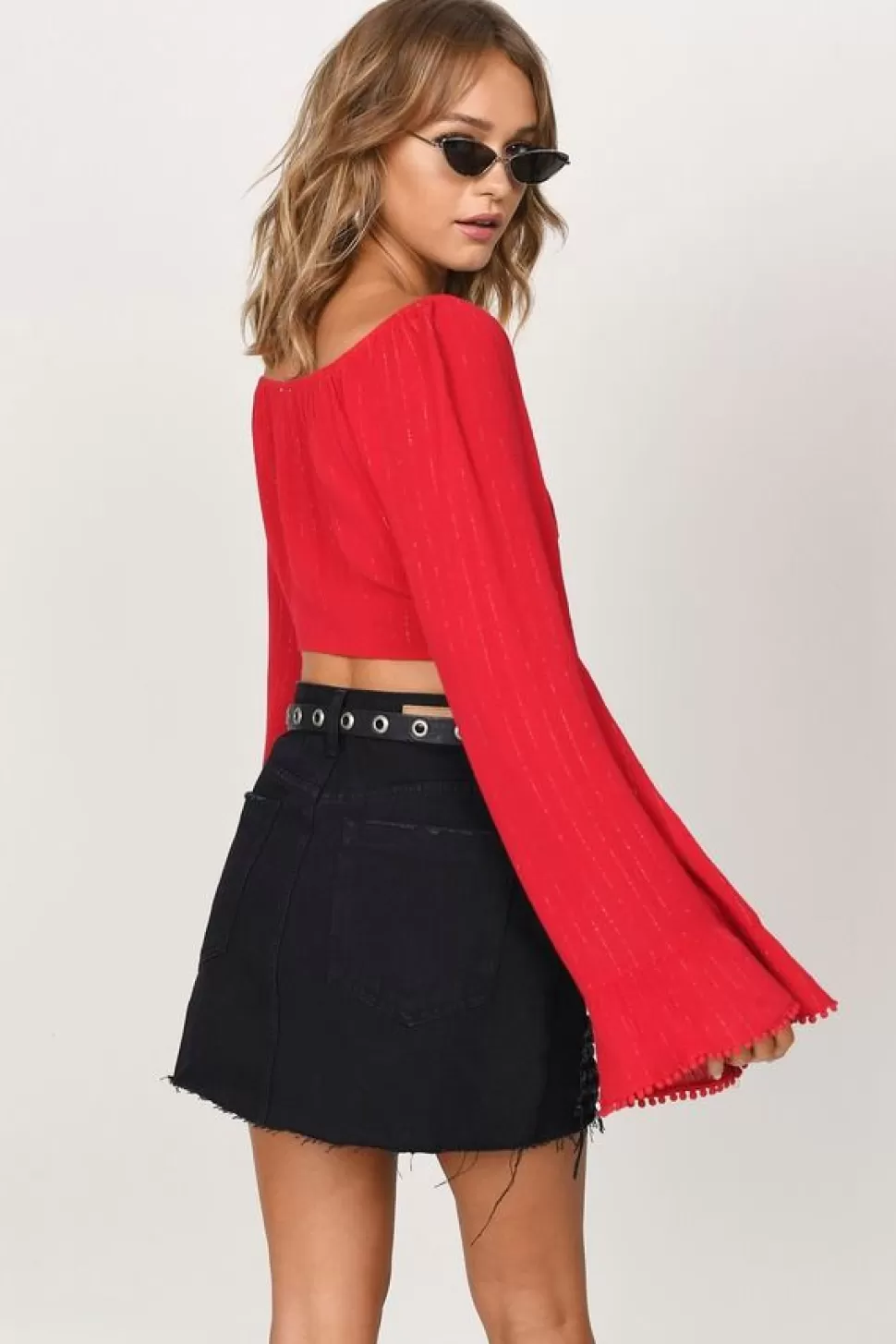 Red Tops*Tobi Raven Ruffle Sleeve Crop Top Red