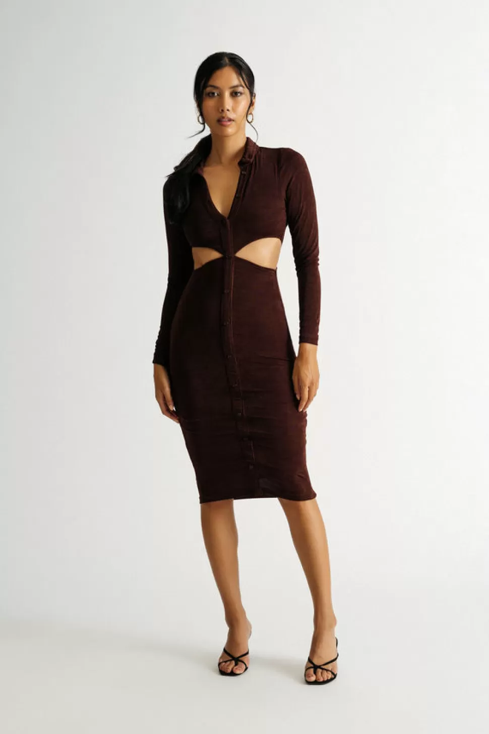 Cut Out Dresses*Tobi Real Feelings Slinky Cutout Bodycon Midi Dress Chocolate Brown | Brick Red