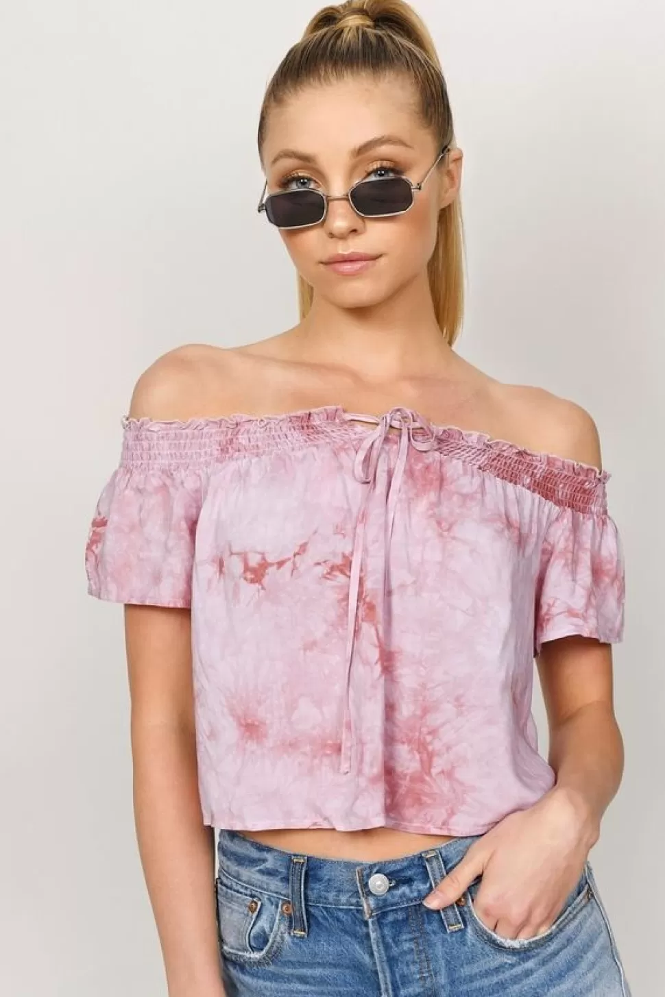 Off The Shoulder Tops*Tobi Rebecca Off Shoulder Top Mauve | Light Blue