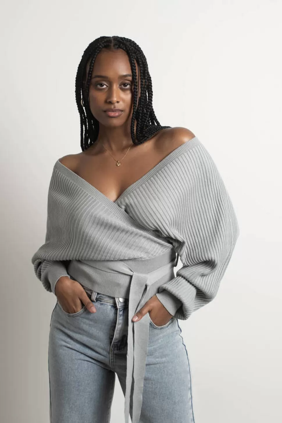 Off The Shoulder Tops*Tobi Relax Sweetie Wrap Tie Sweater Grey | Blue | Light Pink | Mauve