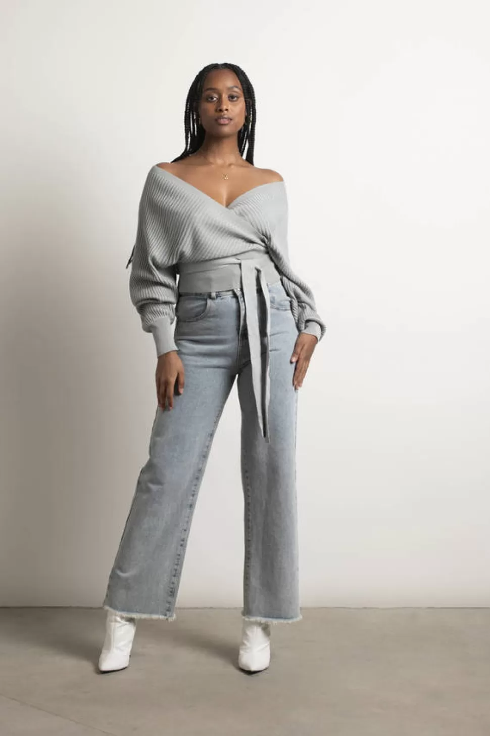 Off The Shoulder Tops*Tobi Relax Sweetie Wrap Tie Sweater Grey | Blue | Light Pink | Mauve