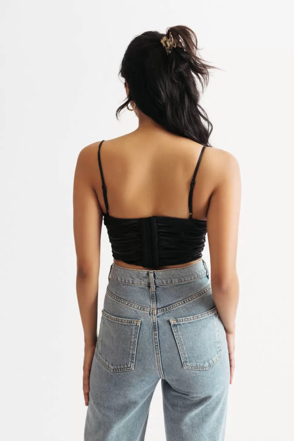 Crop Tops*Tobi Renesme Ruched Satin Crop Top Black