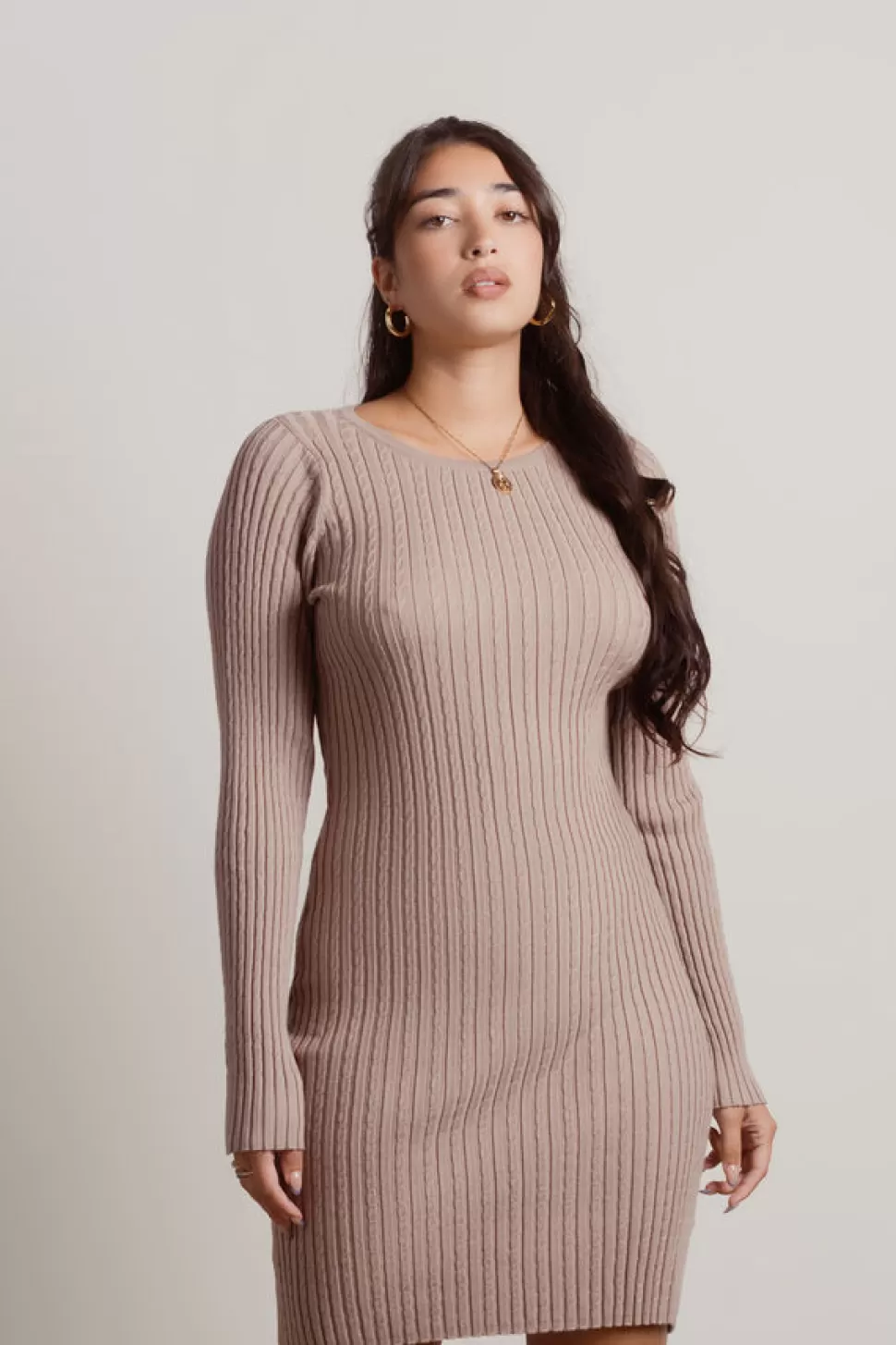 Bodycon Dresses*Tobi Reste Cable Knit Bodycon Sweater Dress Mocha