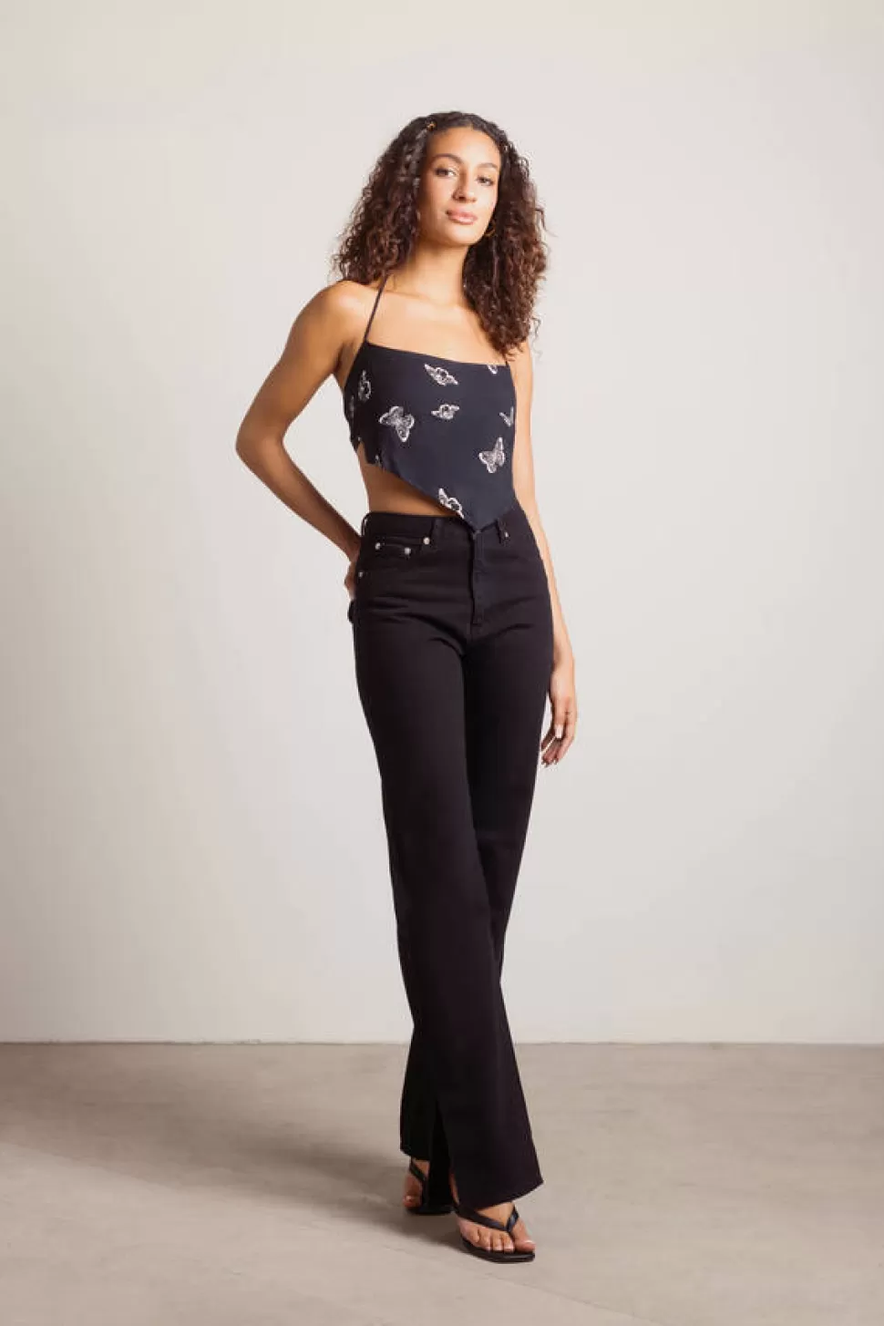 Sexy Tops*Tobi Resting Butterfly Halter Scarf Crop Top Black