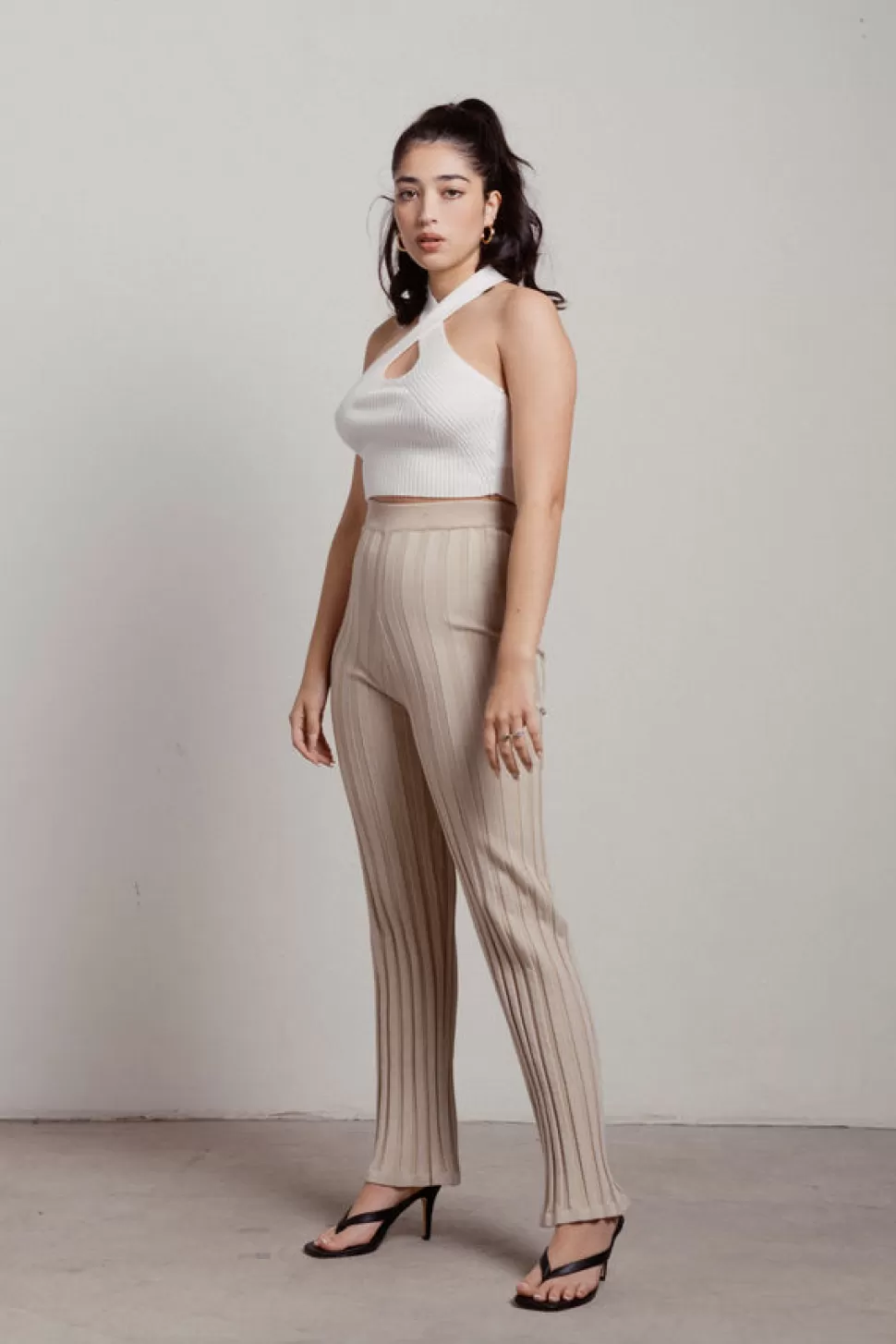 Pants*Tobi Riane Ribbed High Waisted Pants Beige