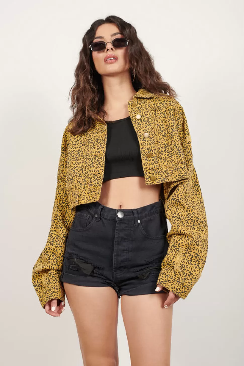 Jackets*Tobi Rise To Fame Leopard Denim Jacket Mustard