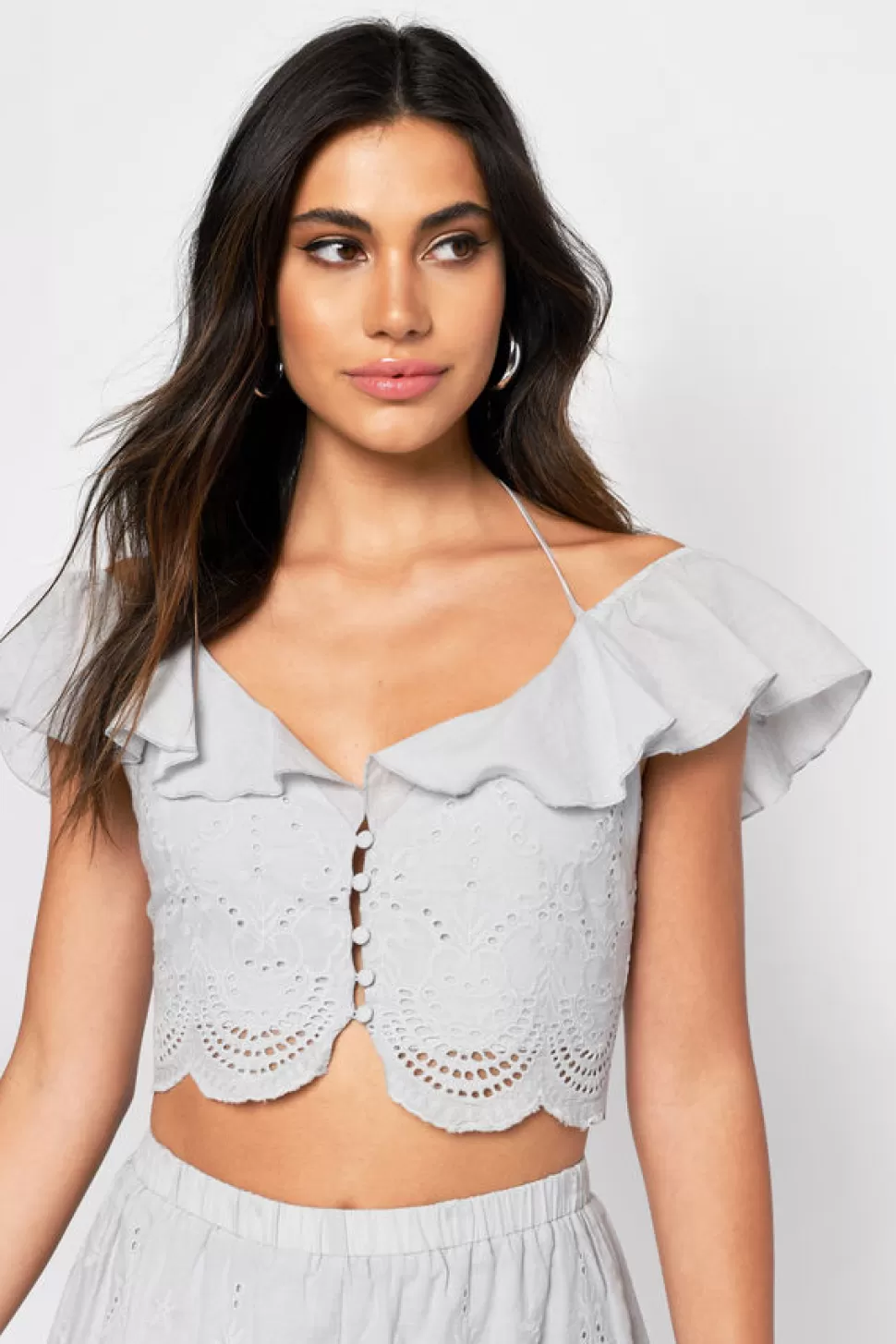 Crop Tops*Tobi Rita Embroidered Crop Top Light Blue