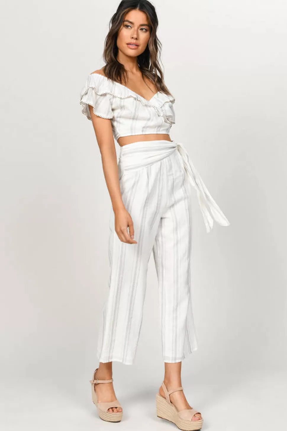 Pants*Tobi Rosa Stripe Wide Leg Pants White Multi