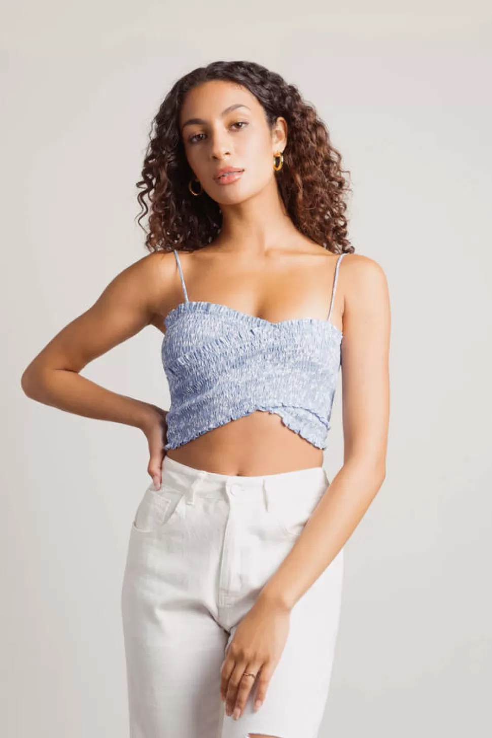 Crop Tops*Tobi Rosaline Floral Smocked Crop Top Light Blue