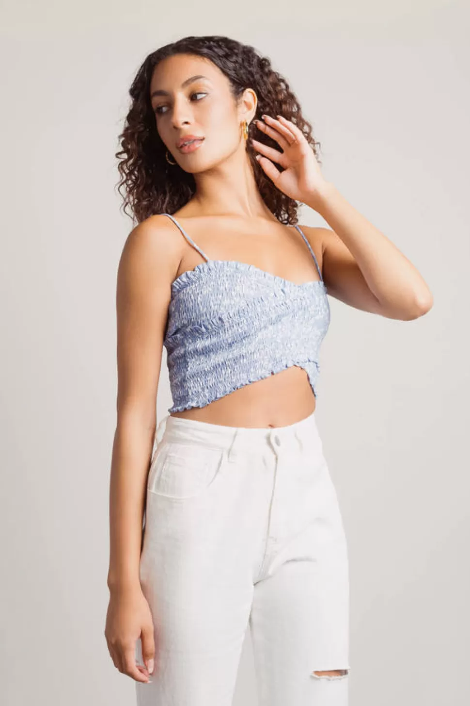 Crop Tops*Tobi Rosaline Floral Smocked Crop Top Light Blue