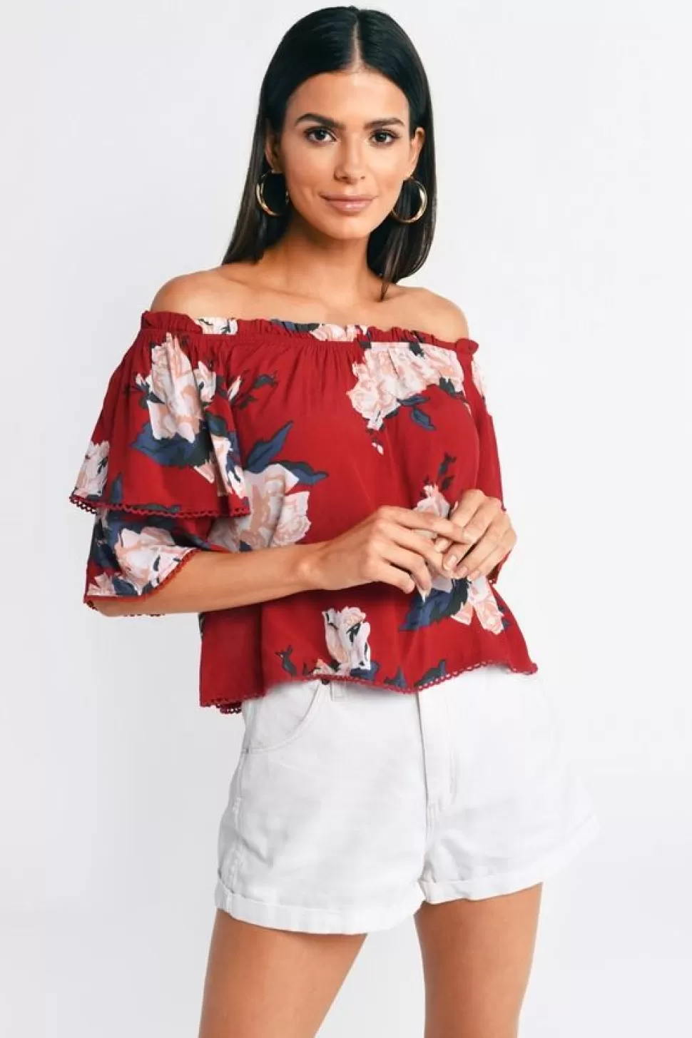 Blouses & Shirts*Tobi Rose Up Off Shoulder Top Red Multi