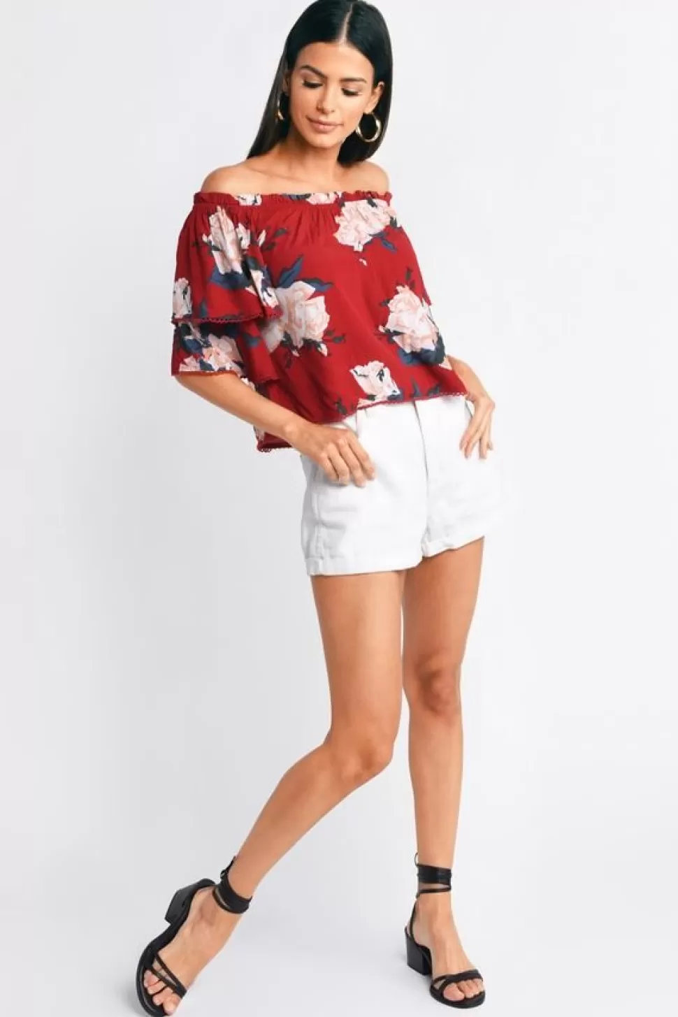 Blouses & Shirts*Tobi Rose Up Off Shoulder Top Red Multi