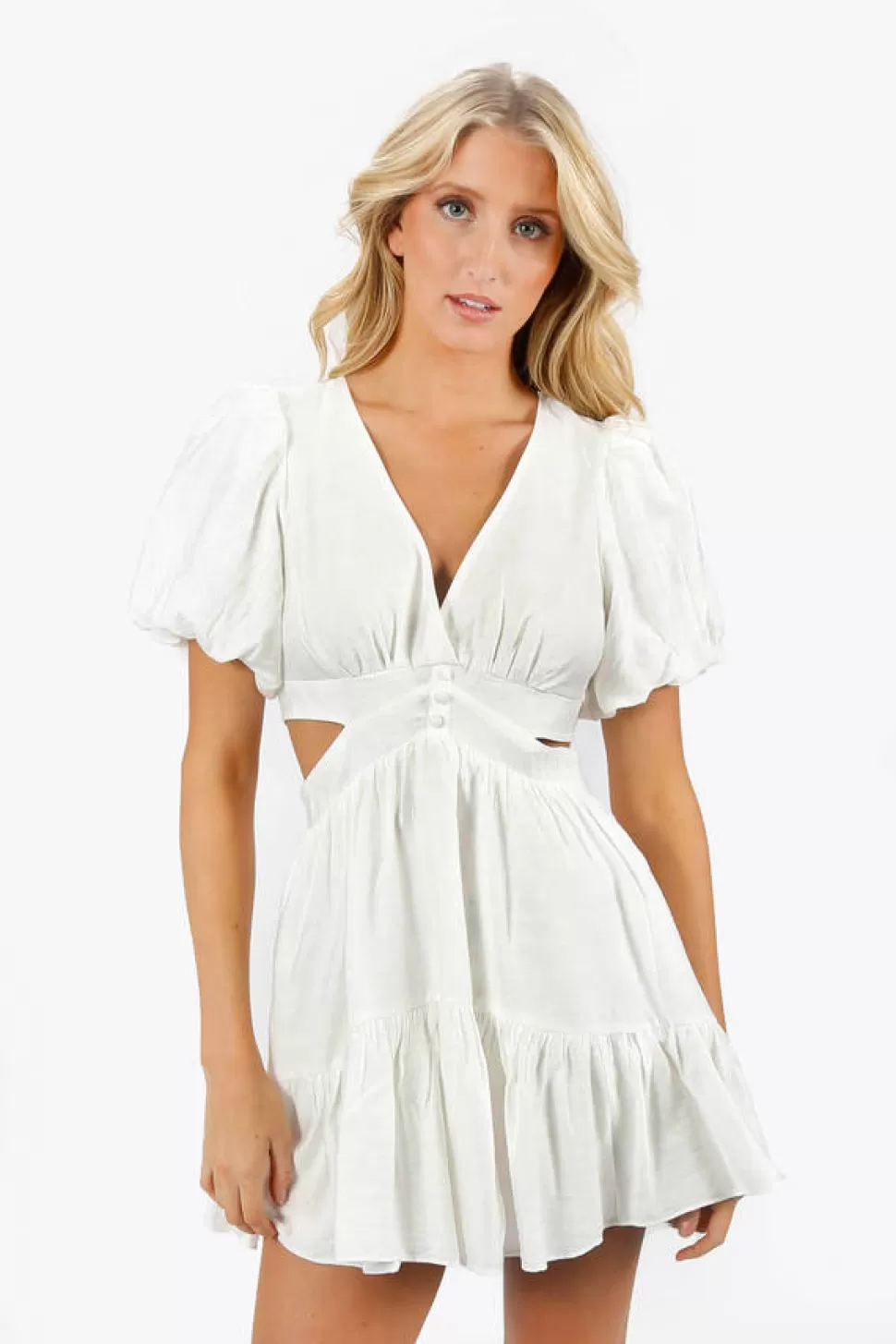 Sundresses*Tobi Roselle V-Neck Waist Cutout Mini Dress White