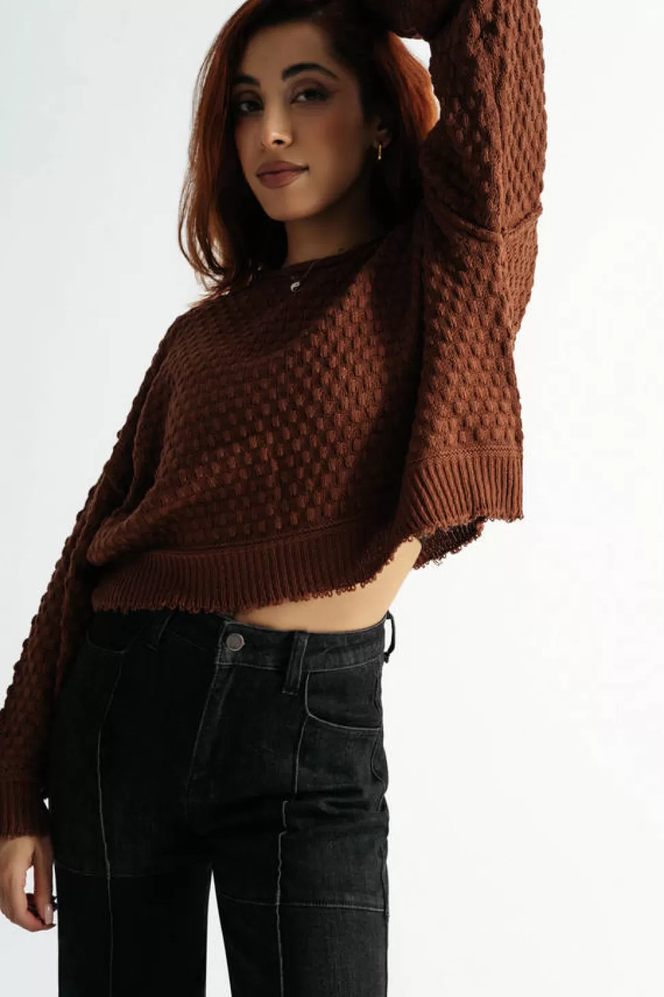 Pink Tops*Tobi Runaway Textured Long Sleeve Sweater Brown | Blush