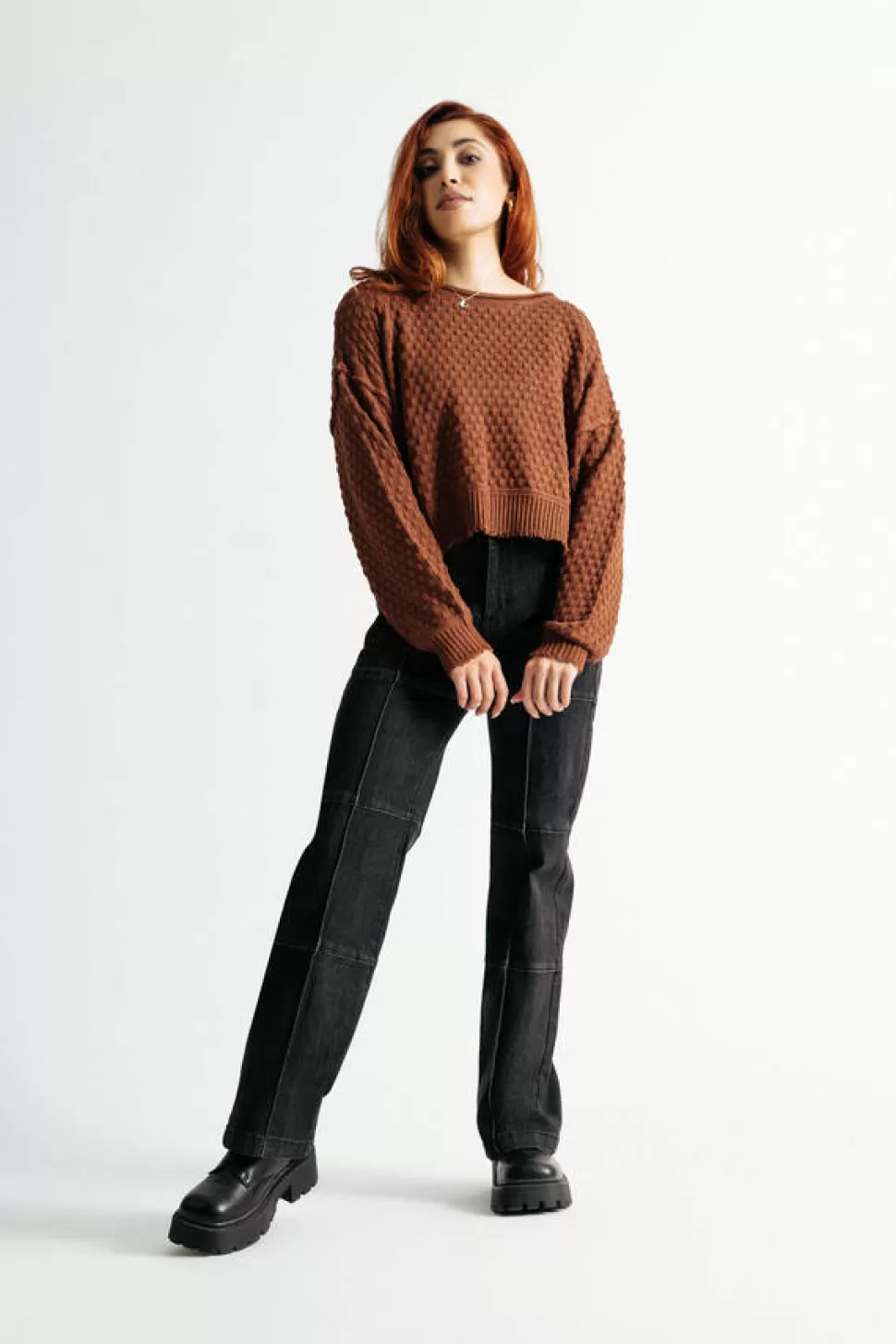 Pink Tops*Tobi Runaway Textured Long Sleeve Sweater Brown | Blush