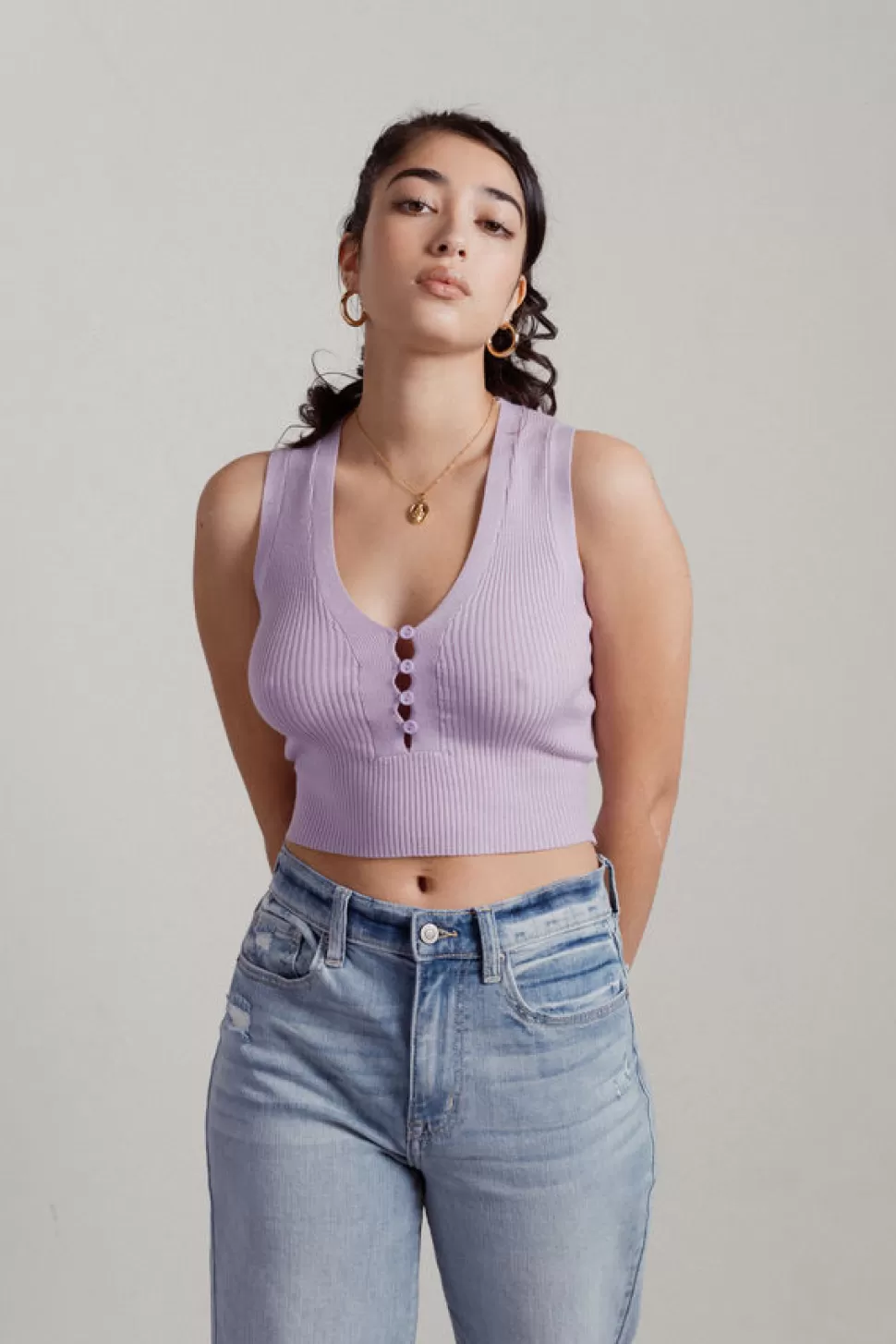 Camis & Tanks*Tobi Running Errands Button Up Crop Tank Lavender | White | Black