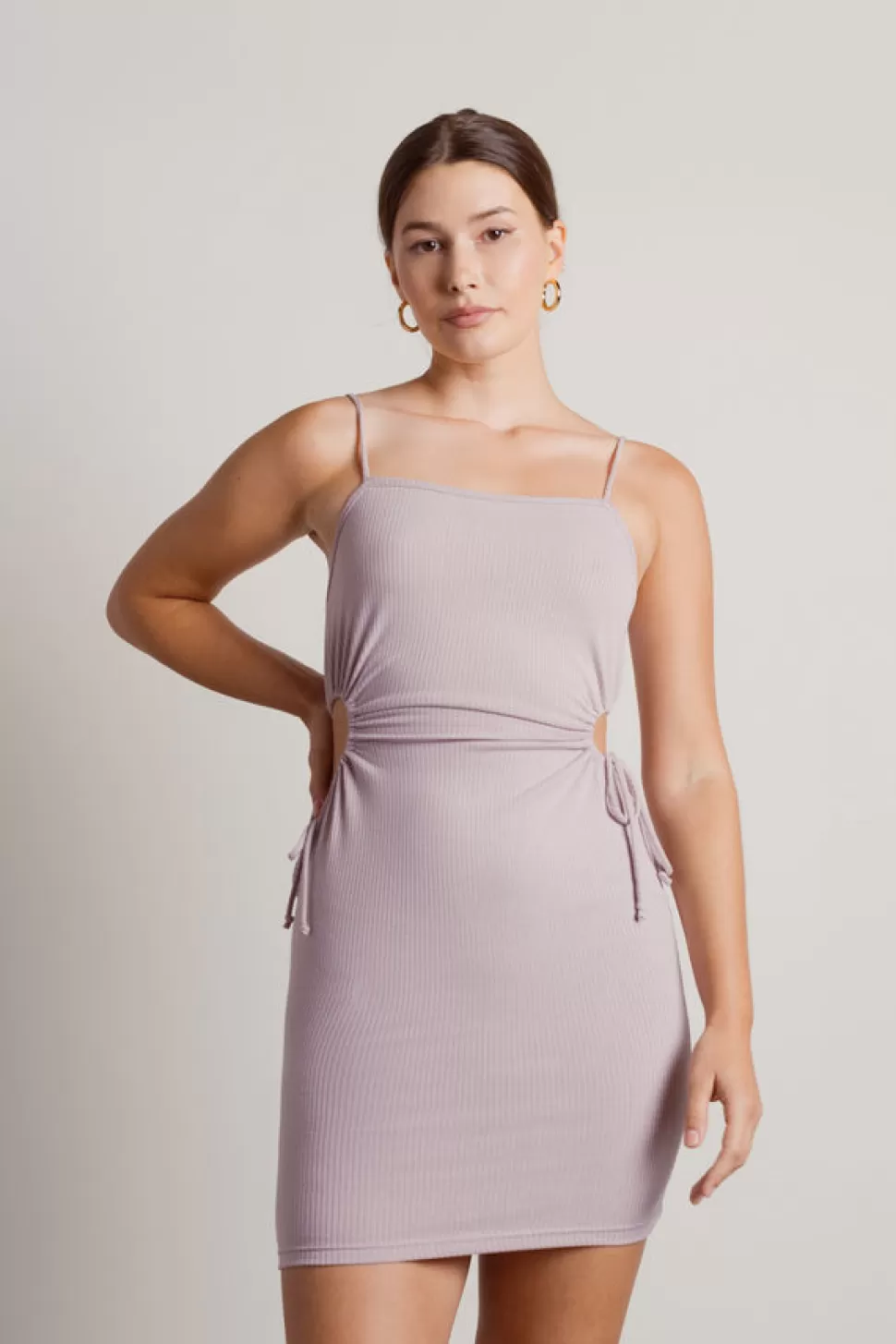 Cut Out Dresses*Tobi Salazar Ribbed Side Cutout Bodycon Mini Dress Lilac