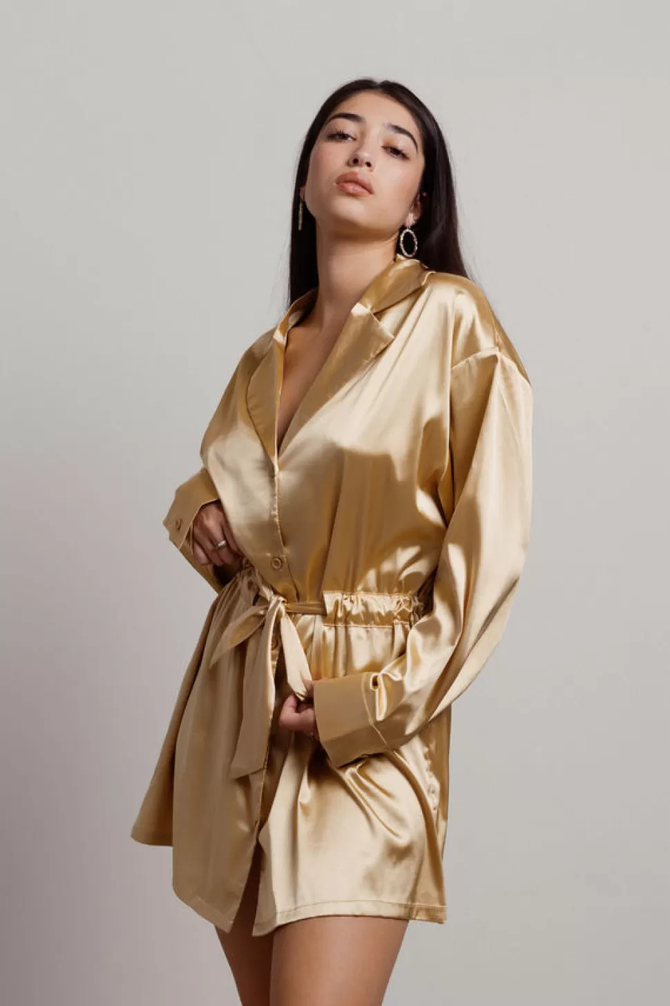 Wrap Dresses*Tobi Sallie Satin Tie Waist Dress Gold