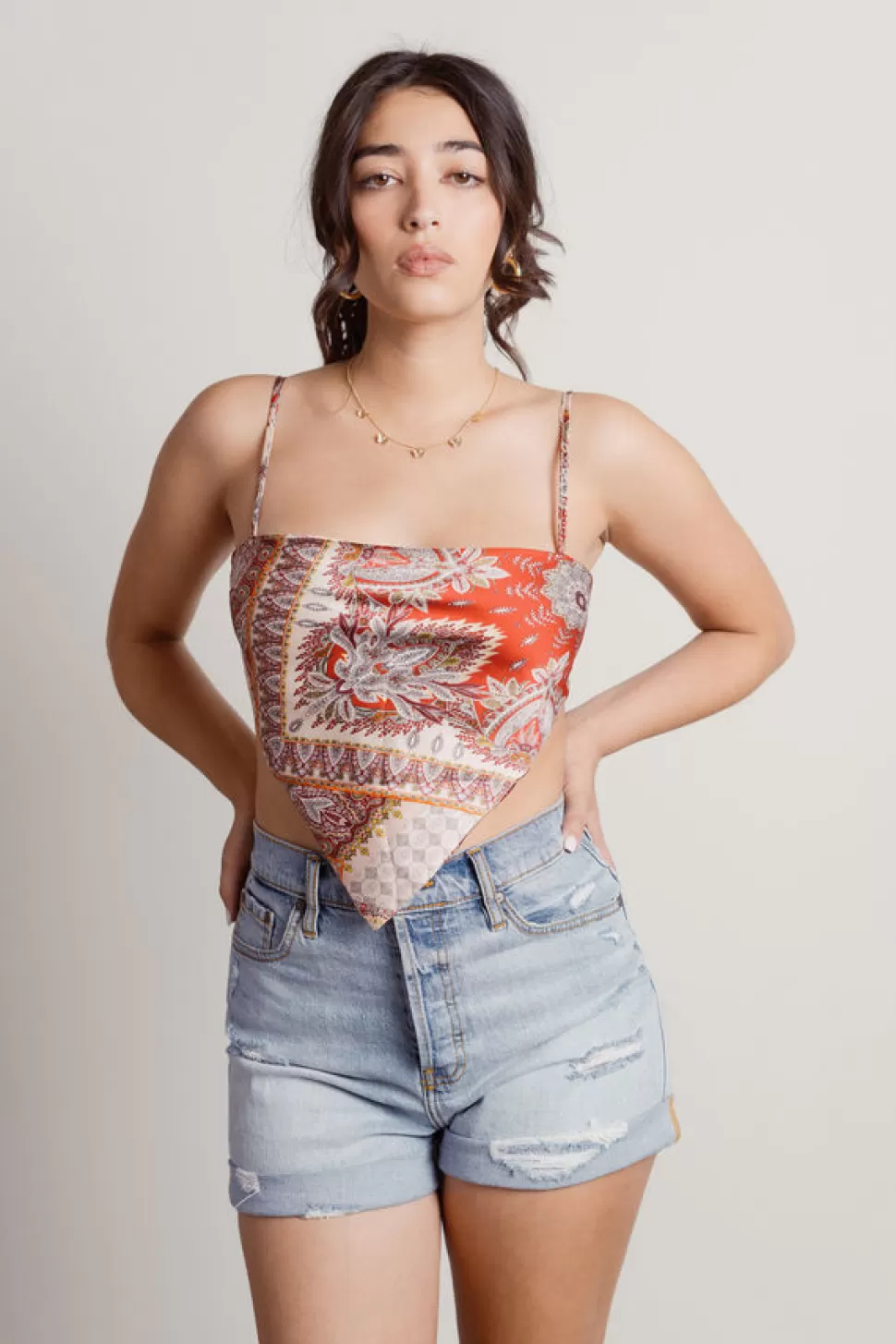 Red Tops*Tobi Say Less Satin Handkerchief Crop Top Red | Orange