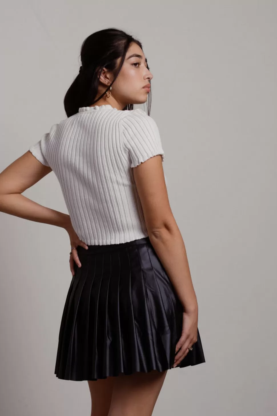 Skirts*Tobi School Girl Pleather Pleated Mini Skirt Black | Brown | Beige