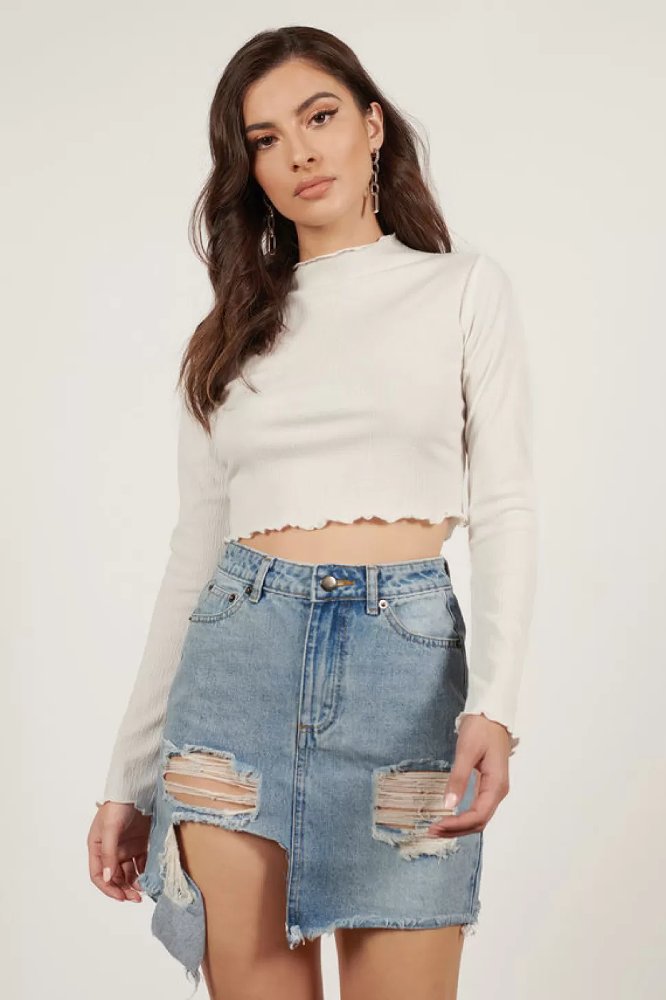 Skirts*Tobi Scratch That Distressed Denim Skirt Light Wash