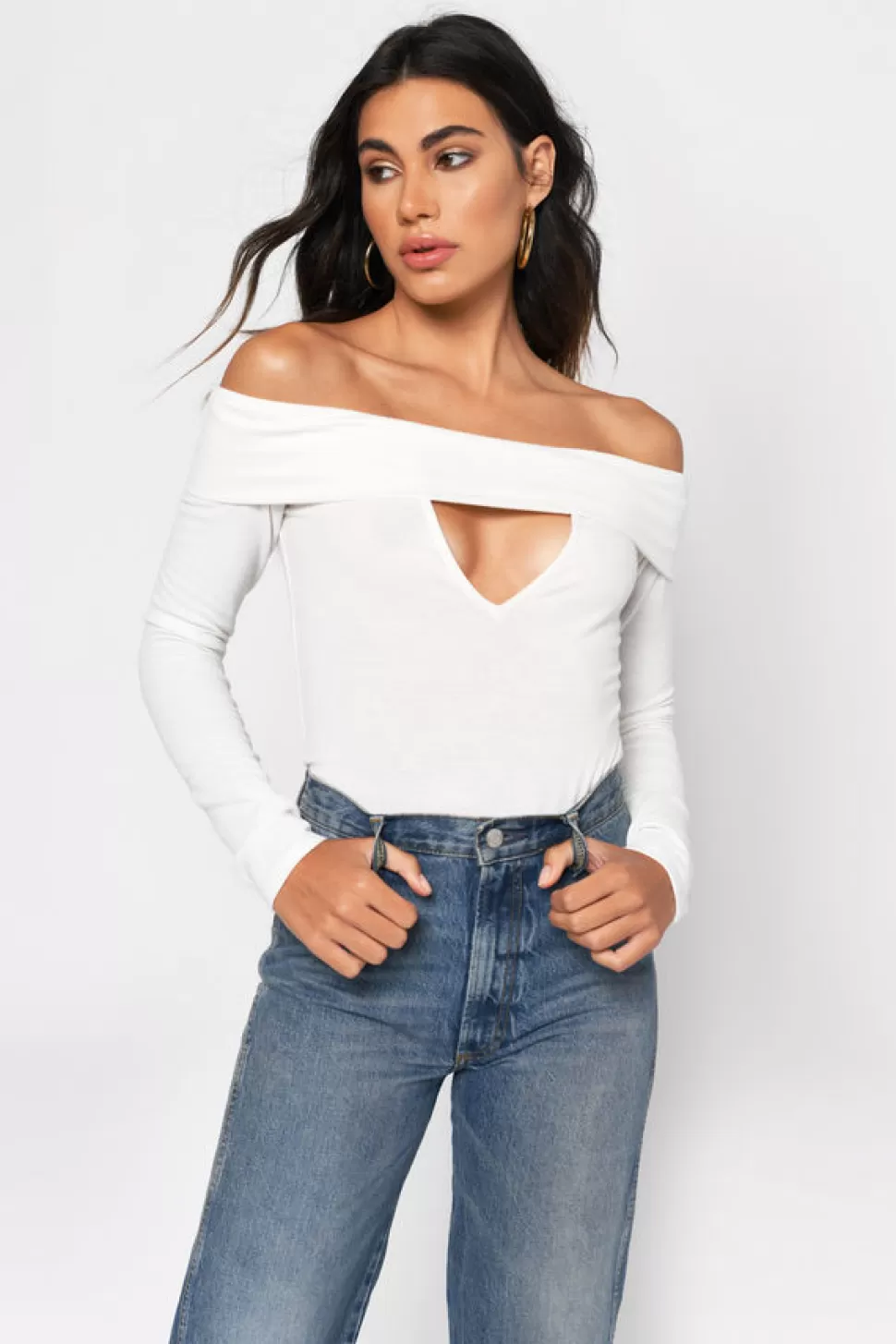 Off The Shoulder Tops*Tobi Secret Of Life Long Sleeve Top White | Black