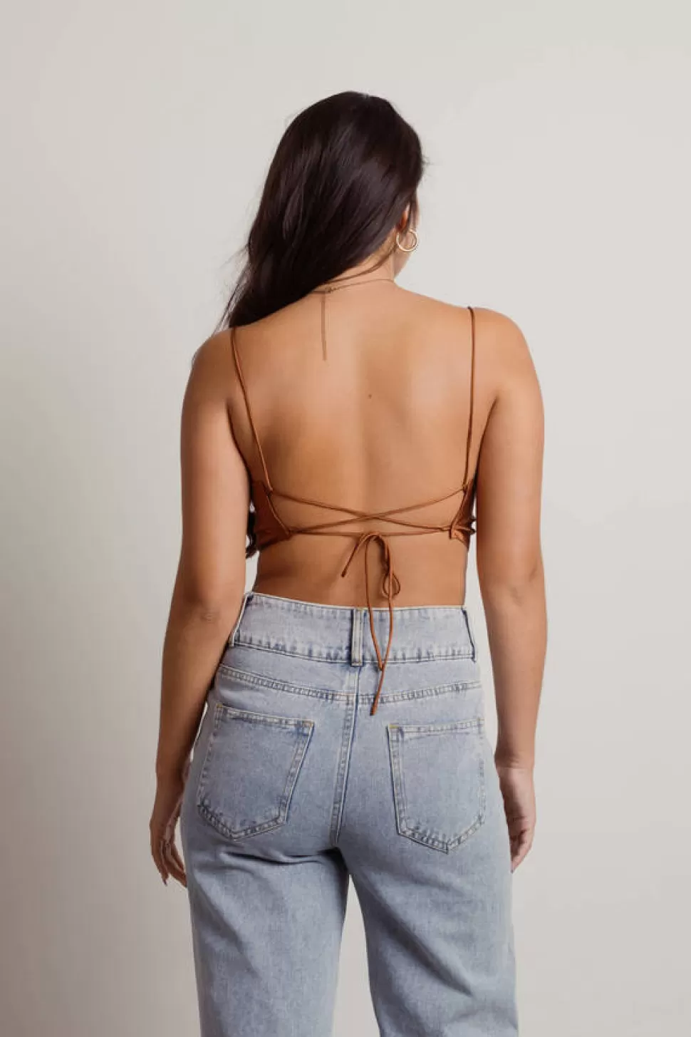 Sexy Tops*Tobi Seen Enough Satin Cowl Neck Handkerchief Crop Top Brown | Mocha Grey