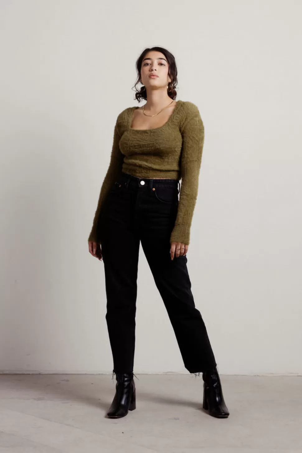 Sweaters & Cardigans*Tobi Self Care Fuzzy Square Neck Sweater Olive